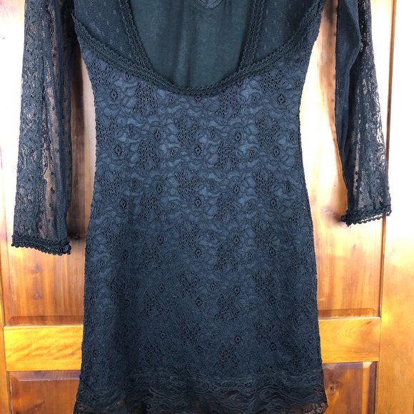 Free People Black Lace Witchy Wimsigoth Fairy Grunge Open Back Dress - Picture 7 of 15